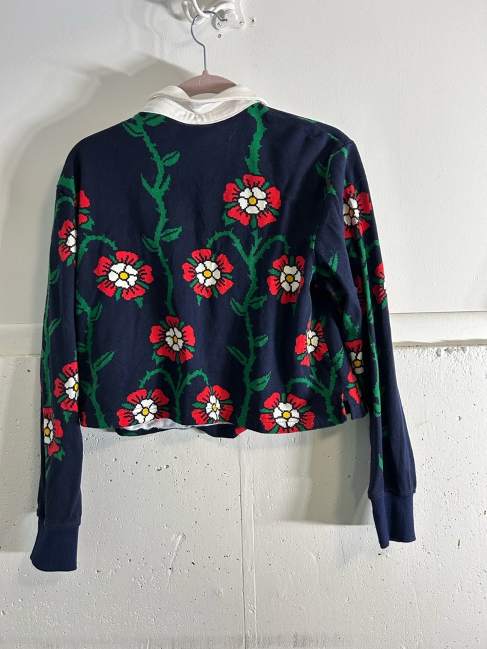 Rowing Blazers Floral Navy Polo Sweater with White Collar - Picture 5 of 5